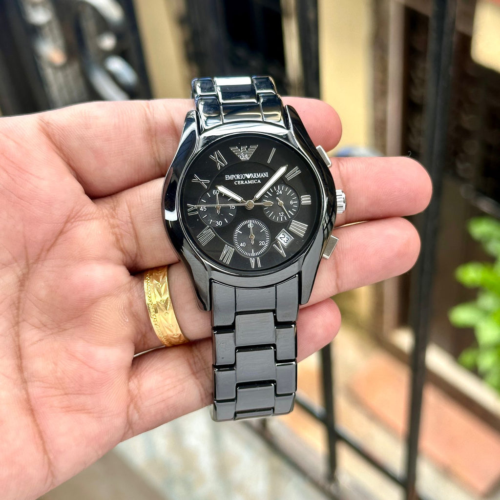 Empo®io Arm@ni Mens Black Ceramic Chain All Working