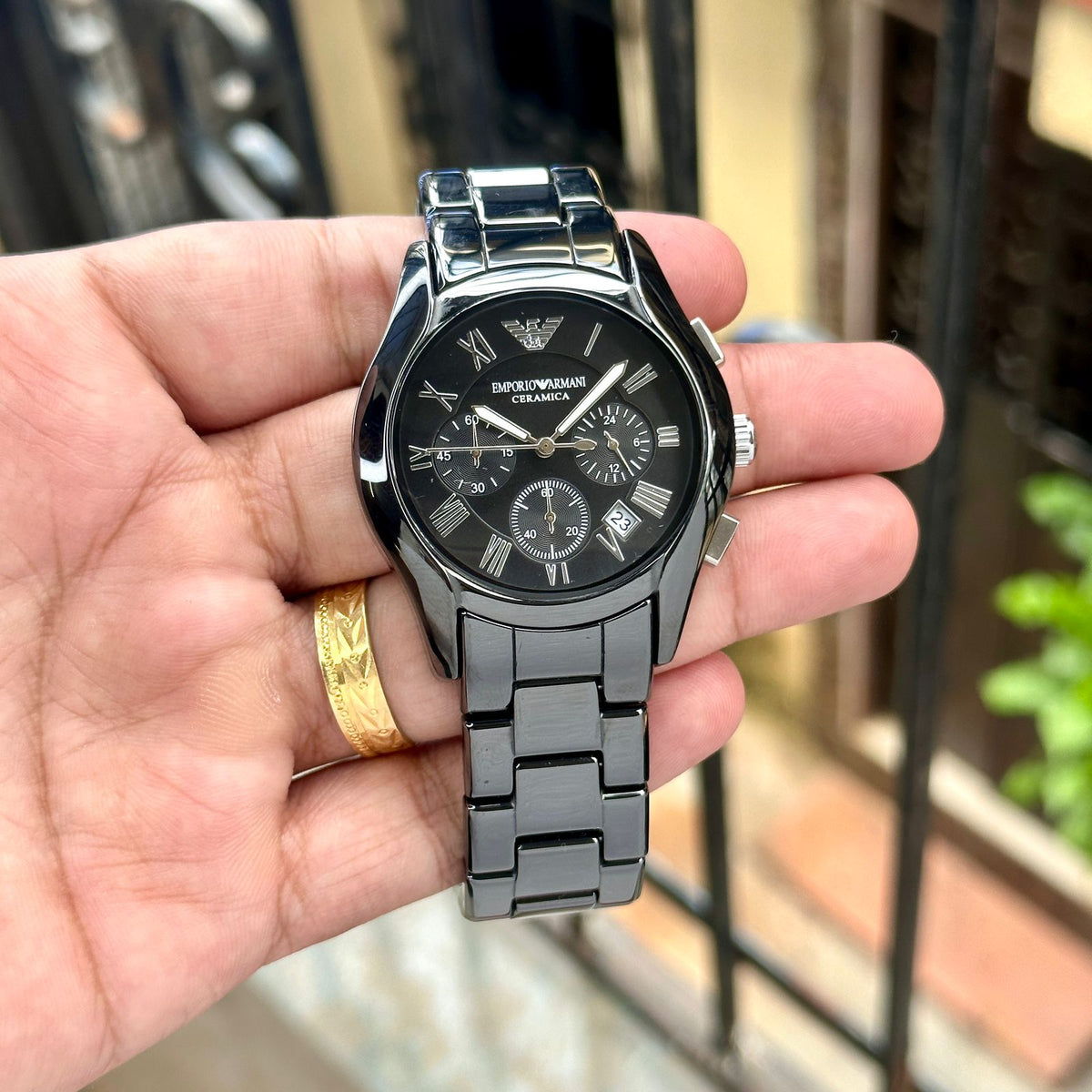 Empo®io Arm@ni Mens Black Ceramic Chain All Working