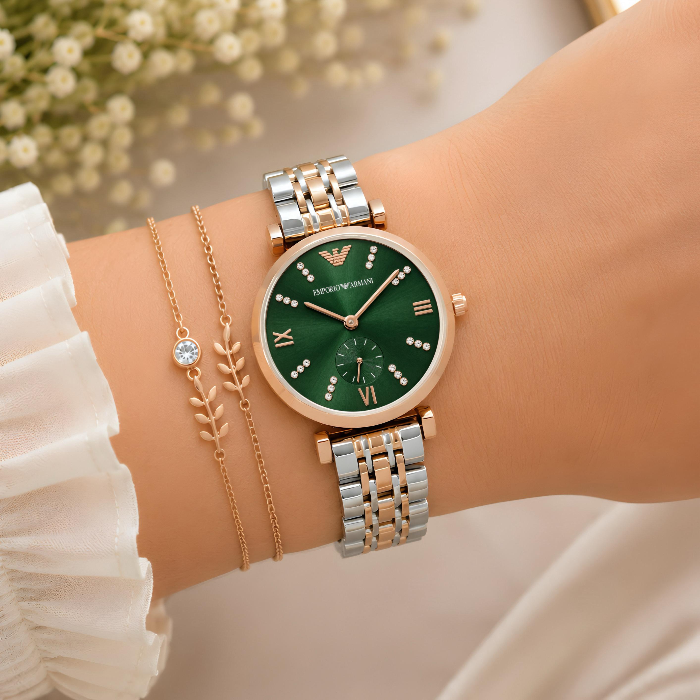 Emporioo Armanii Women Green Dial (Dual Tone Chain) All Working