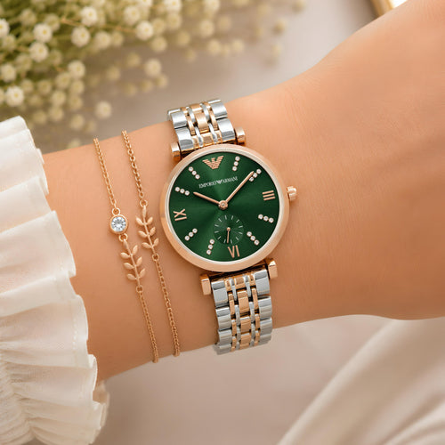 Emporioo Armanii Women Green Dial (Dual Tone Chain) All Working