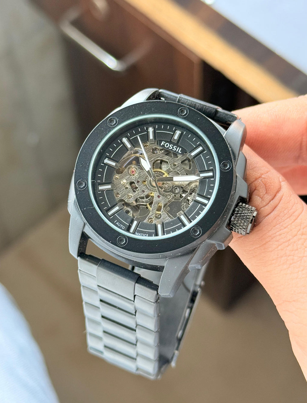 Fossill Skeleton Dial Black Automatic Mens All Working