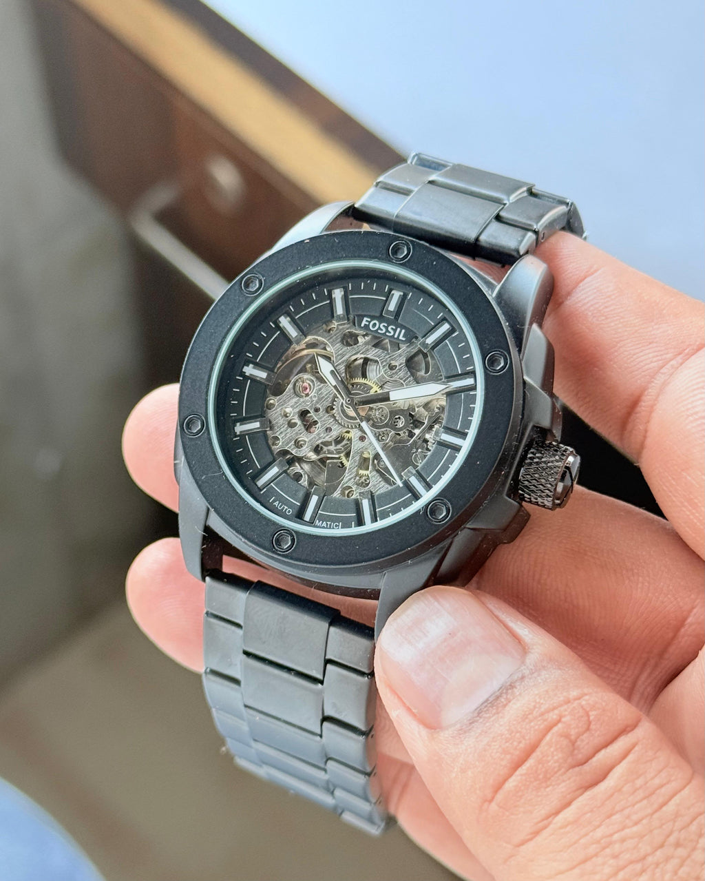 Fossill Skeleton Dial Black Automatic Mens All Working