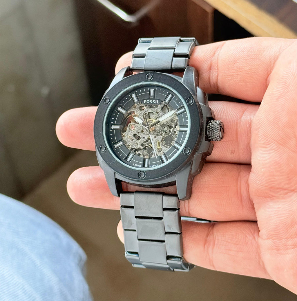 Fossill Skeleton Dial Black Automatic Mens All Working