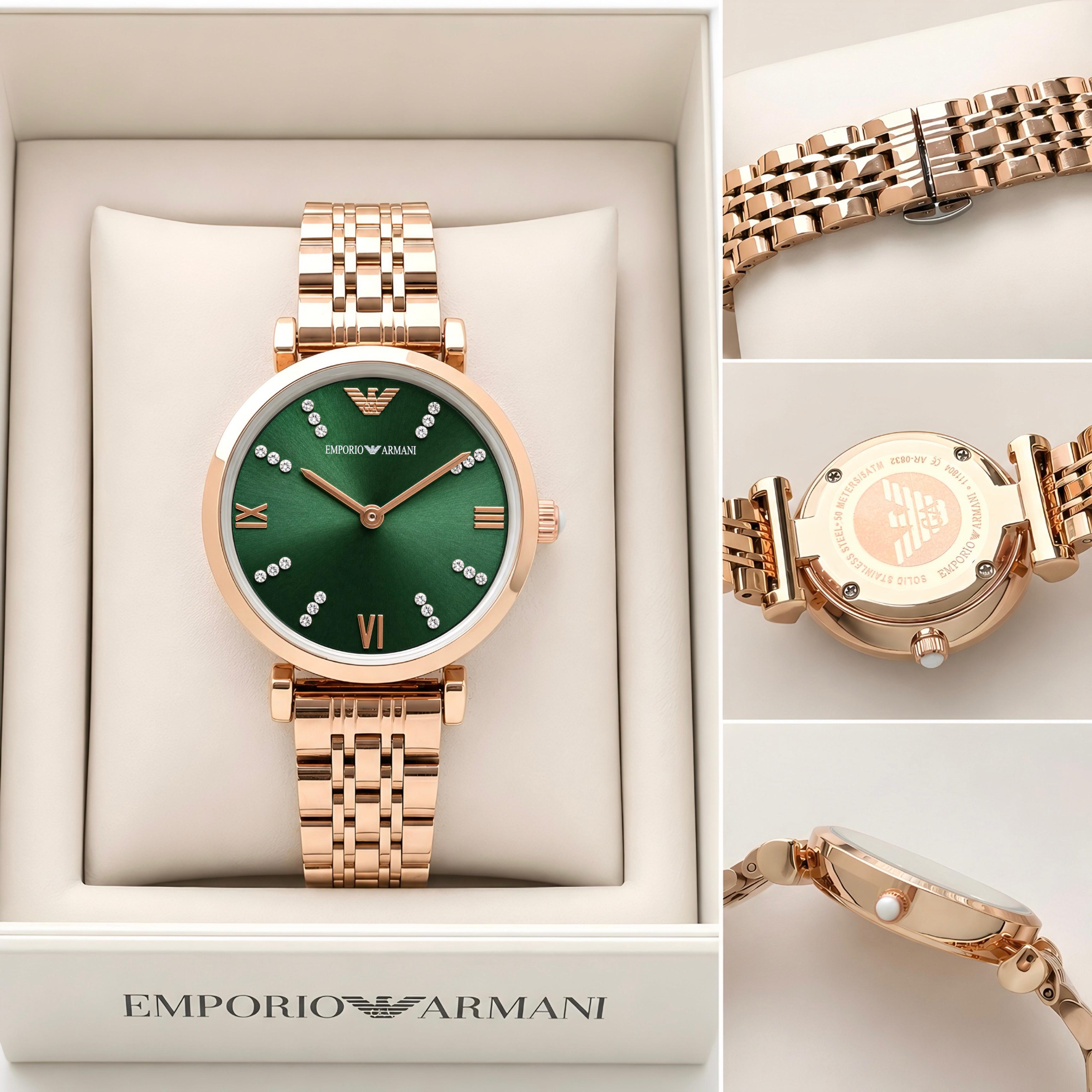 Emporioo Armanii Women Green dial (Rose gold Chain) All Working