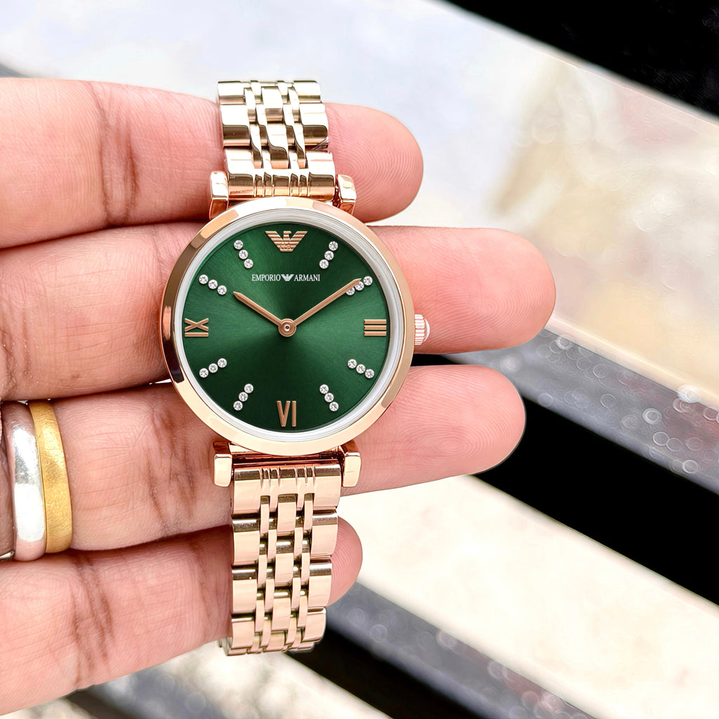 Emporioo Armanii Women Green dial (Rose gold Chain) All Working