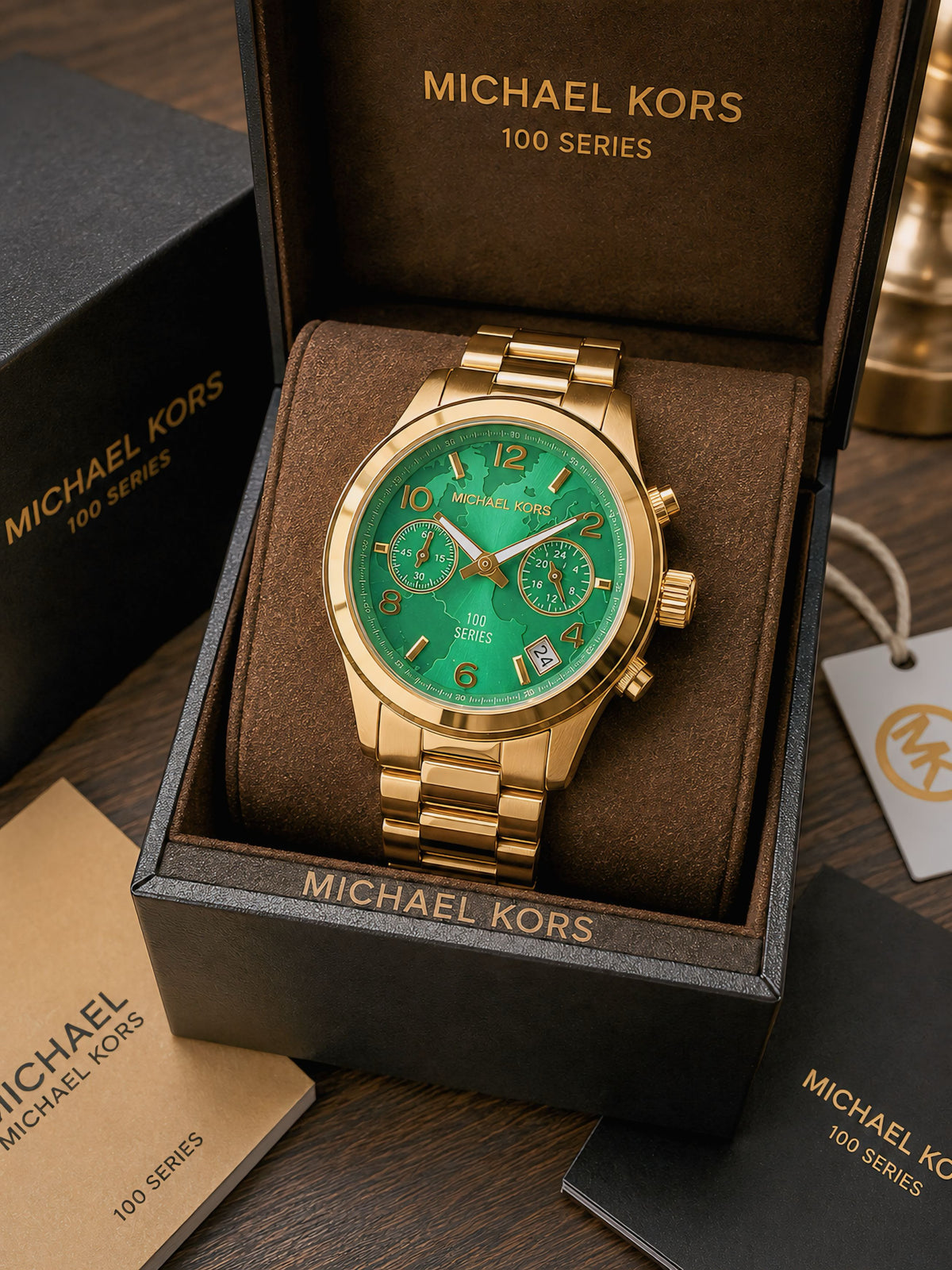 Mich@el Kor$ Gold Chain Green Dial Women's All Working