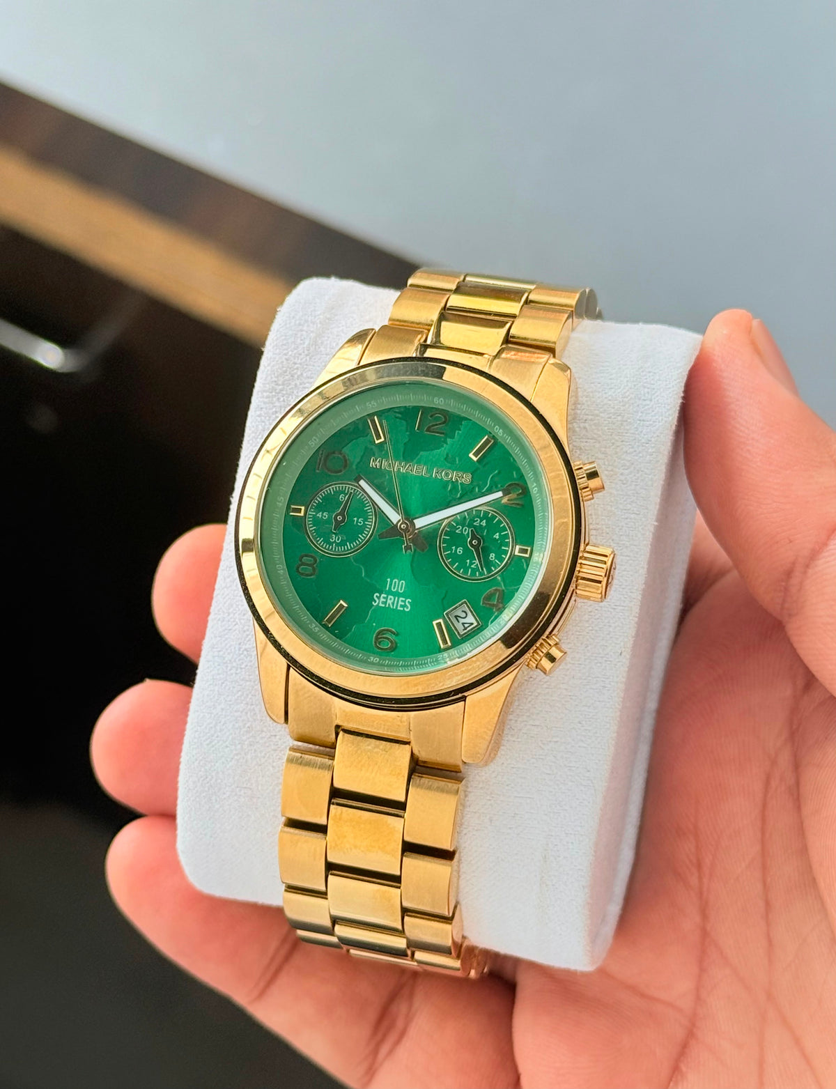 Mich@el Kor$ Gold Chain Green Dial Women's All Working