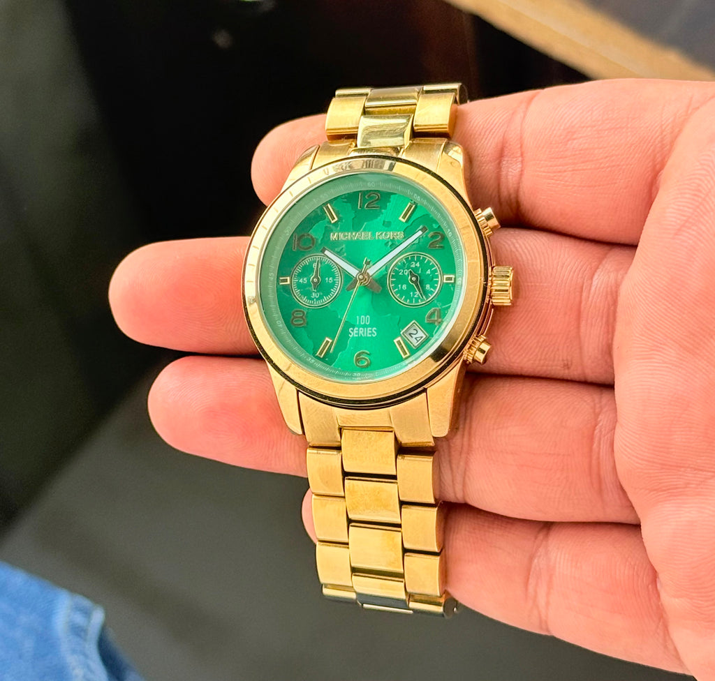 Mich@el Kor$ Gold Chain Green Dial Women's All Working