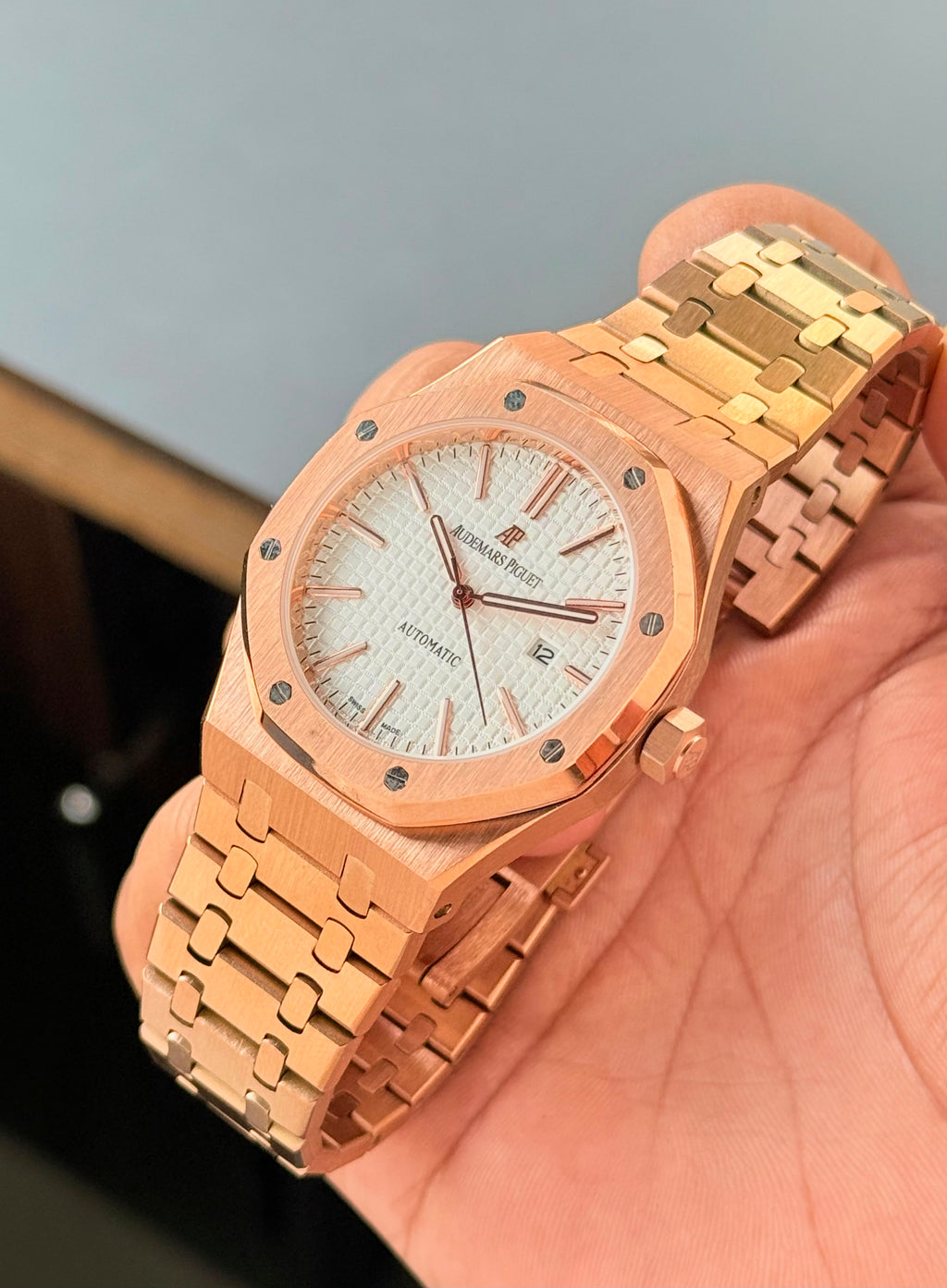 Audem@rs pigu£t Rose Gold Chain Mens All Working