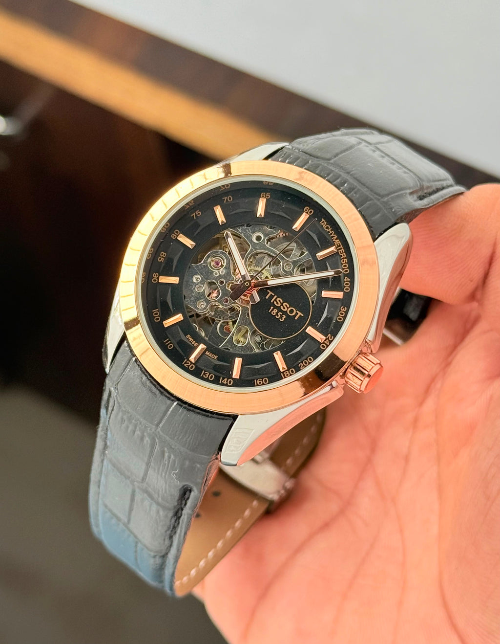 Ti$$ot Open Back Automatic Black Leather Mens All Working