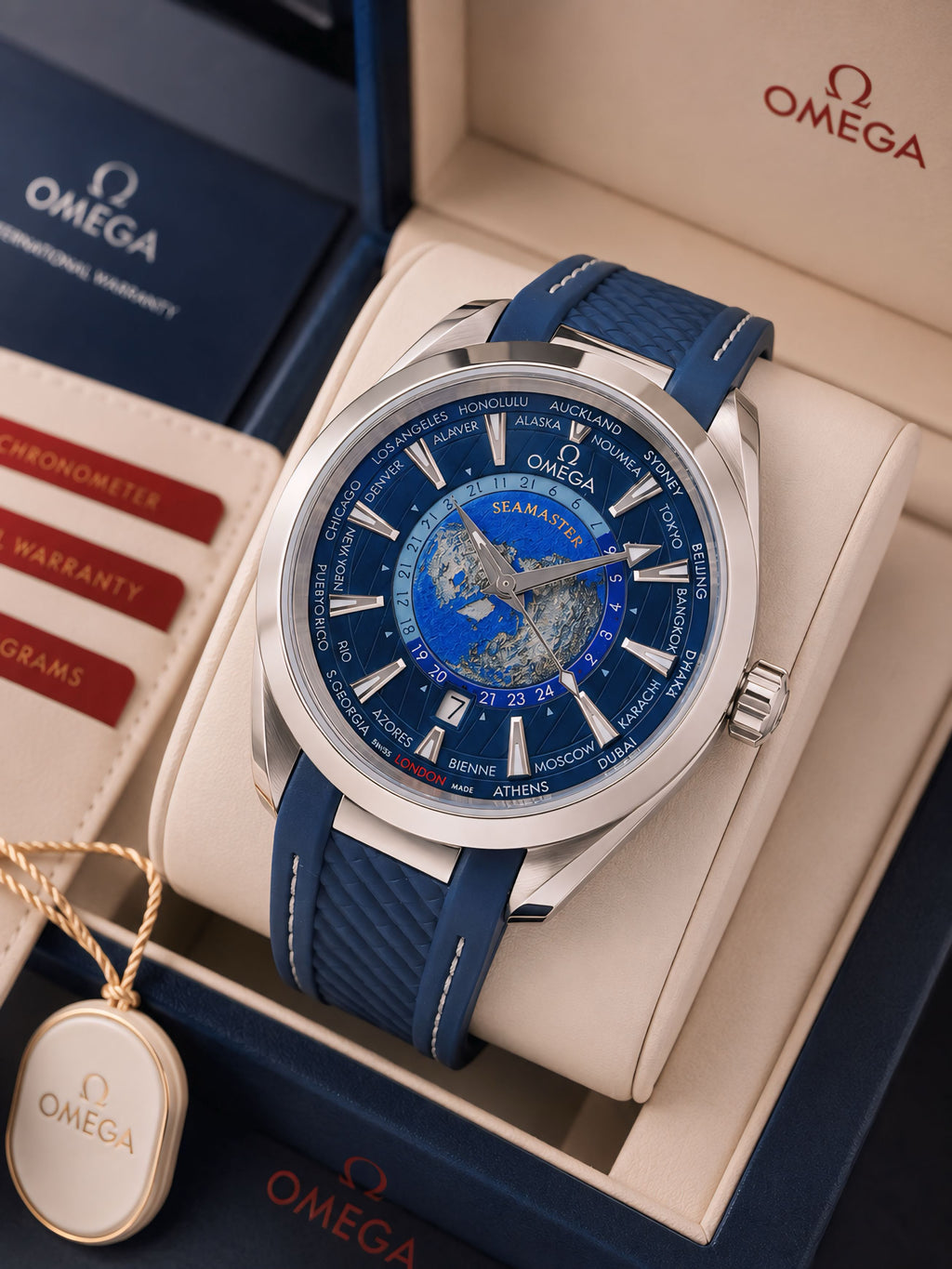 Omega Seamasterr Aquateraa WorldMap Blue Automatic Mens All Working
