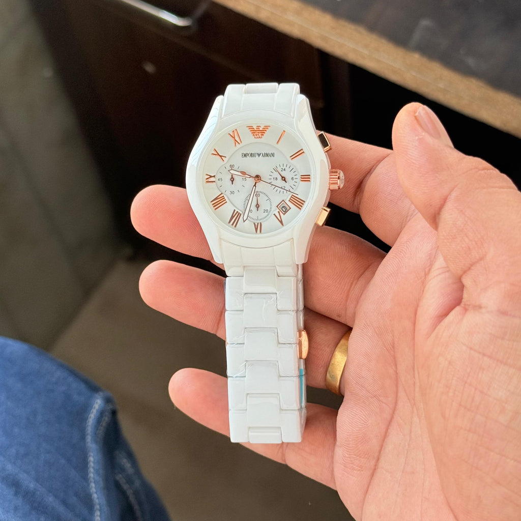 Empo®io Arm@ni Mens White Ceramic Chain All Working
