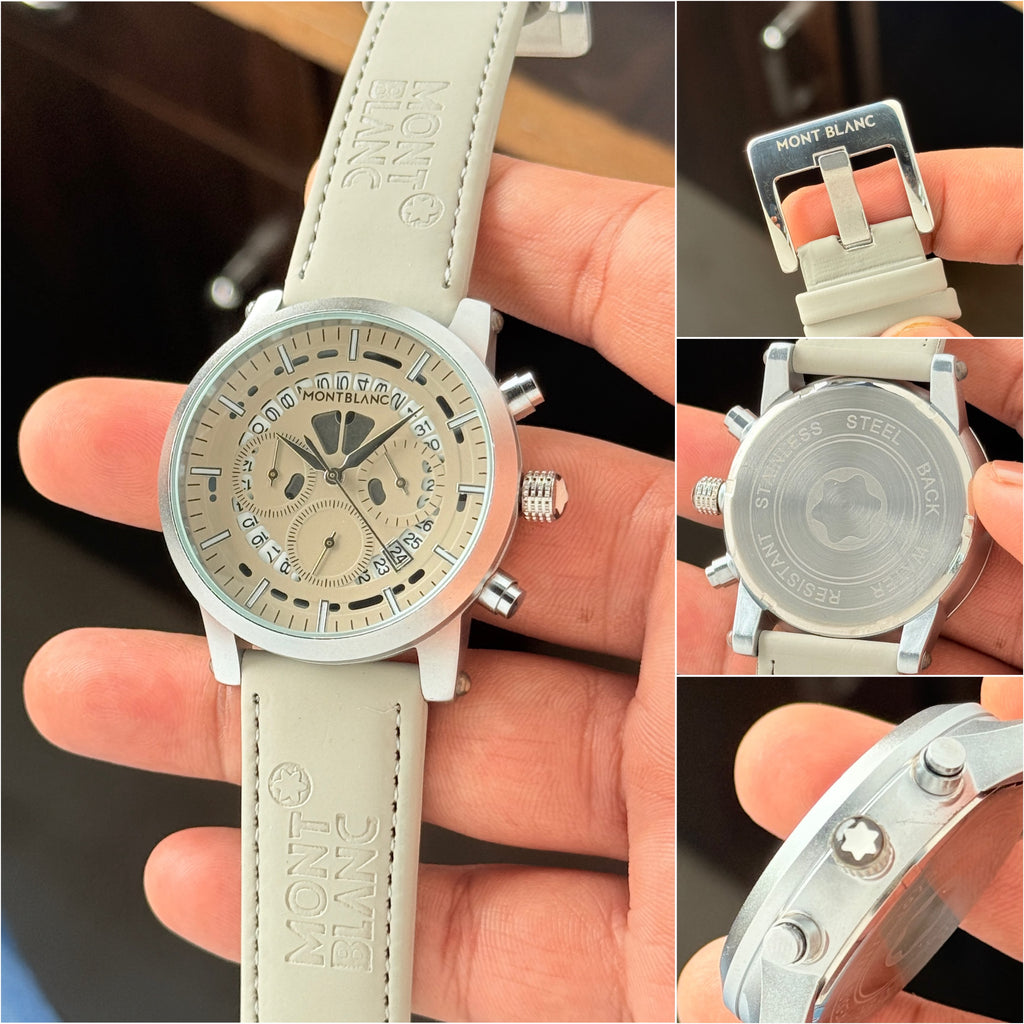 M0nt Bl@nc Seude Grey Leather Mens All Working