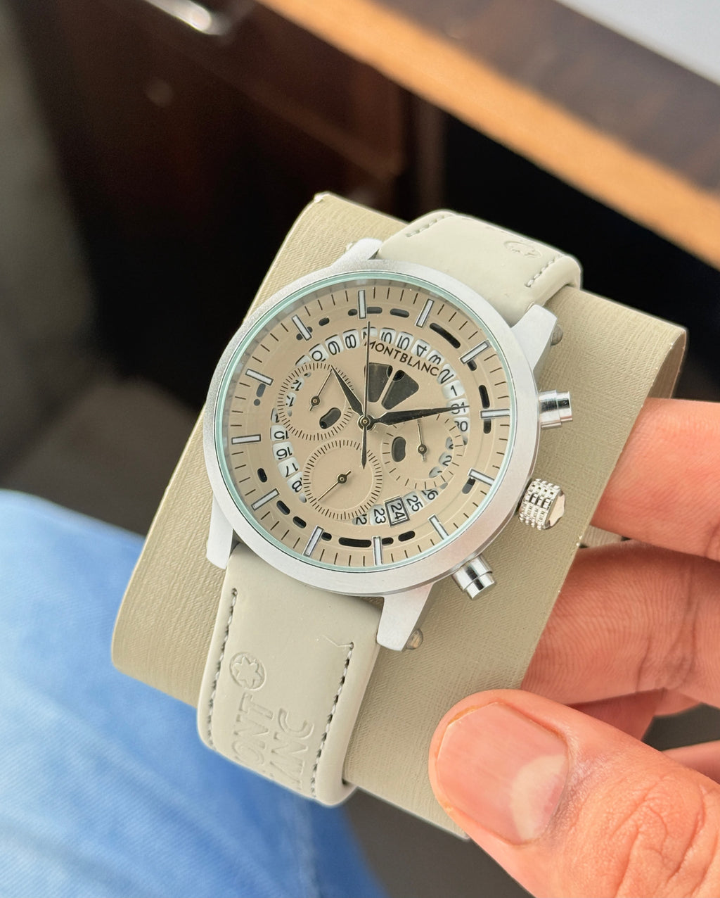 M0nt Bl@nc Seude Grey Leather Mens All Working
