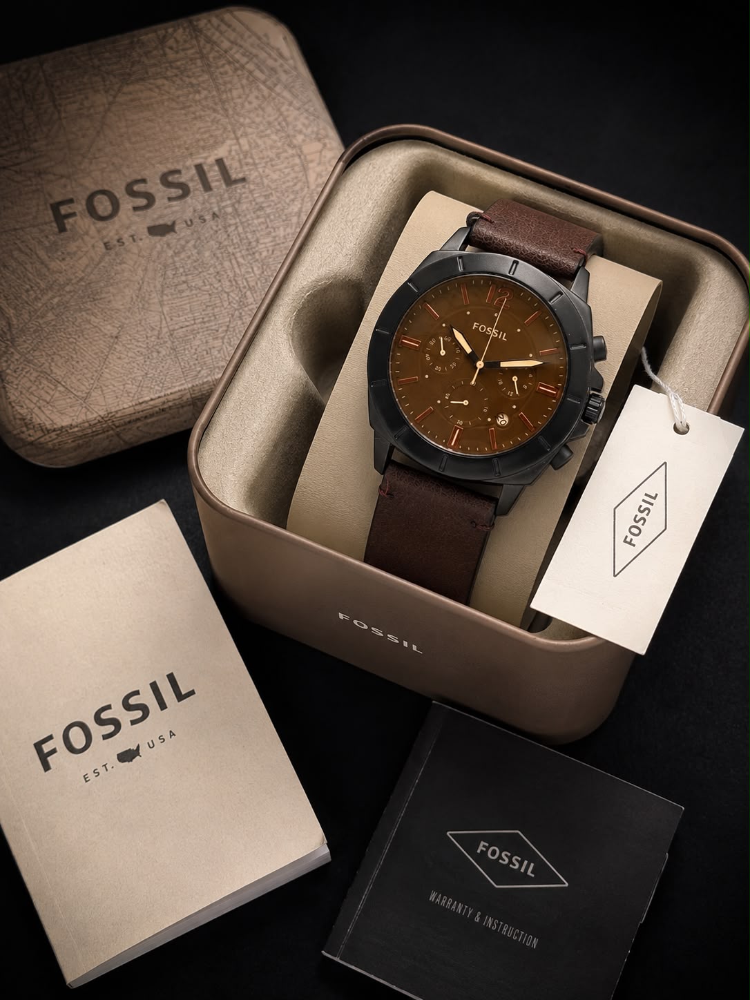 Fo$$il Brown Leather Mens All Working