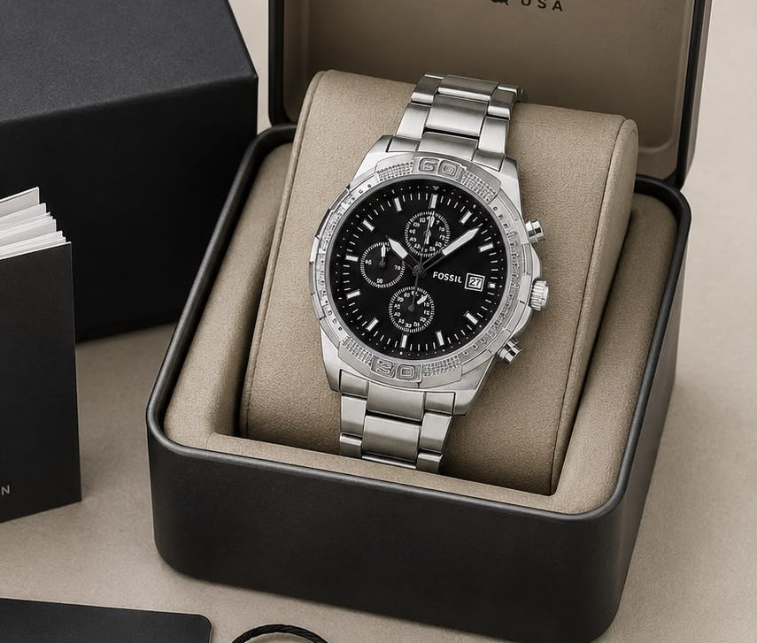 Fo$$il Steel Chain Black Dial Mens All Working