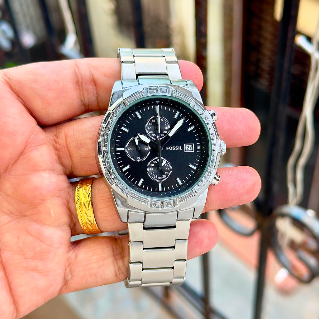 Fo$$il Steel Chain Black Dial Mens All Working
