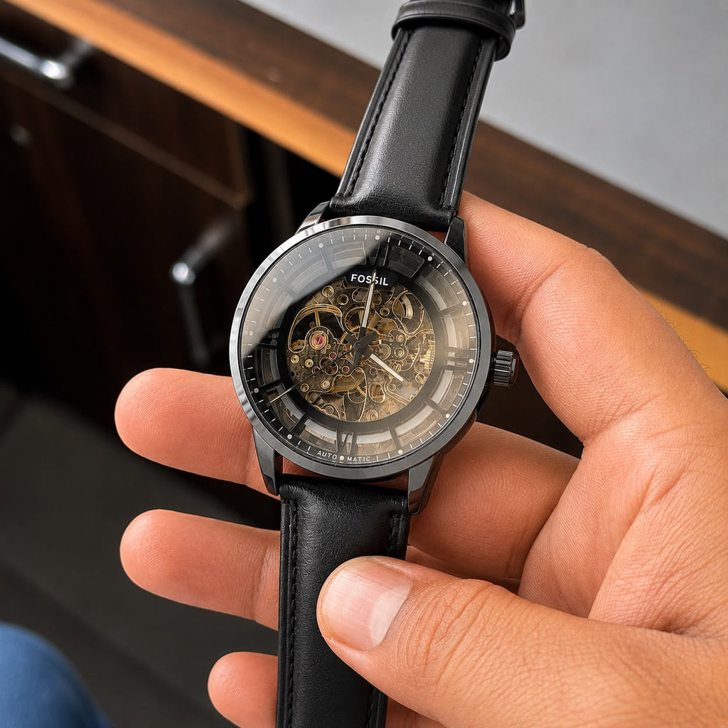 Fo$$il Mens Black Leather Automatic All Working