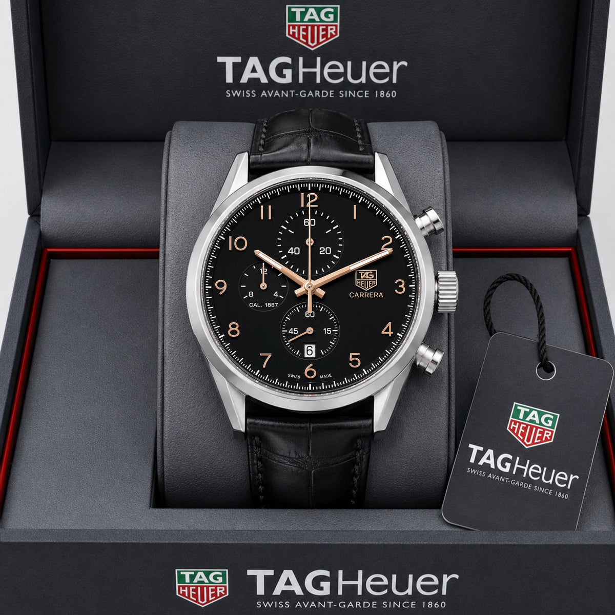 T@g Heue® Mens Black Leather All Working (J@panese Quality)