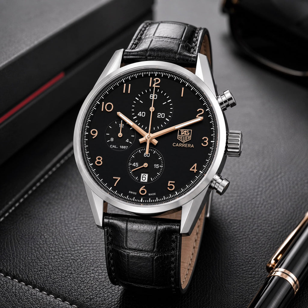 T@g Heue® Mens Black Leather All Working (J@panese Quality)