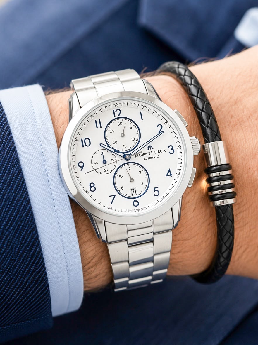 M@urice L@croix Silver White Mens All Working