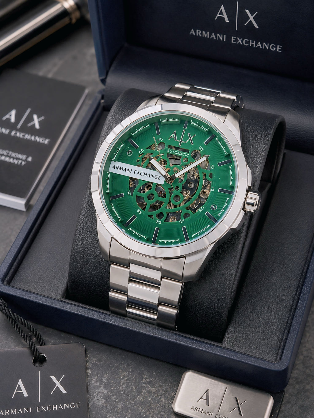 Arm@ni Exch@nge Mens Automatic Silver Green All Working
