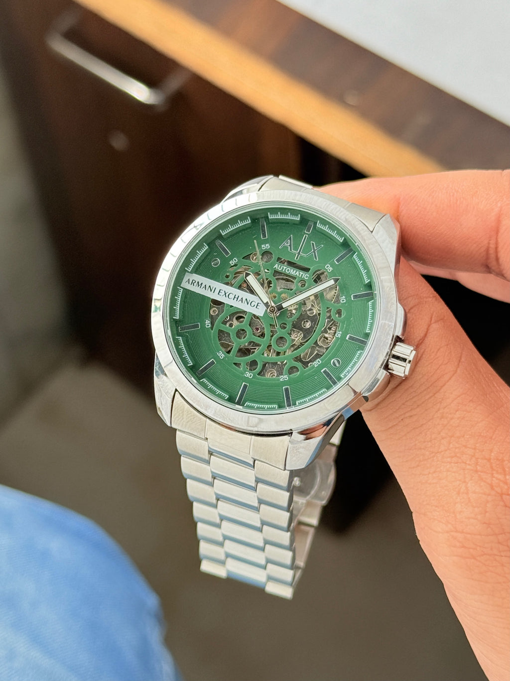 Arm@ni Exch@nge Mens Automatic Silver Green All Working