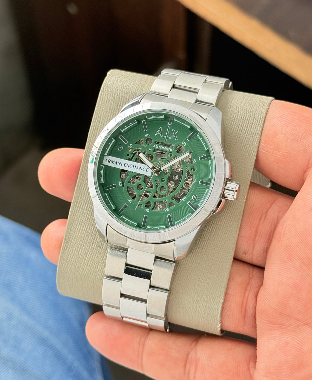 Arm@ni Exch@nge Mens Automatic Silver Green All Working