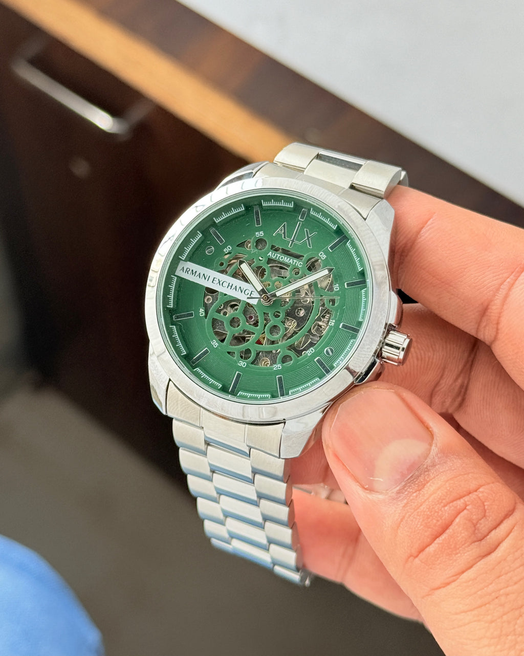 Arm@ni Exch@nge Mens Automatic Silver Green All Working