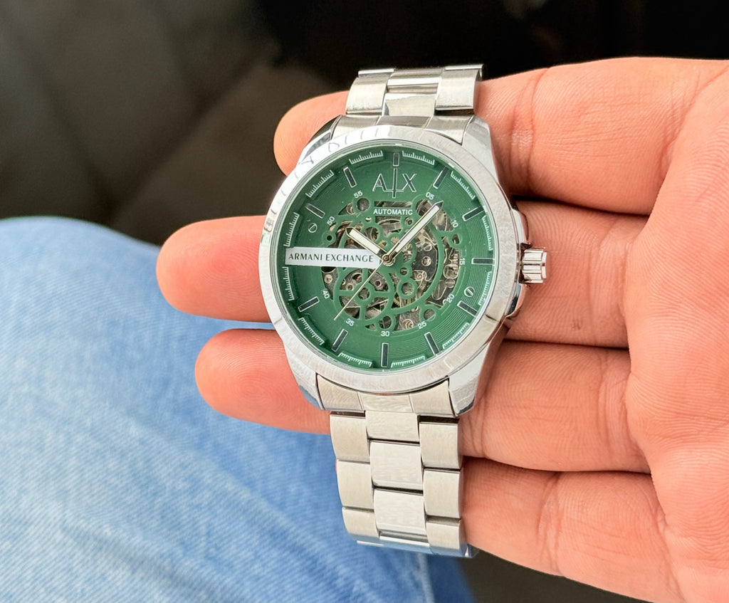 Arm@ni Exch@nge Mens Automatic Silver Green All Working