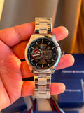 Tomm¥ Hilfig£r Mens Silver Black Automatic All Working