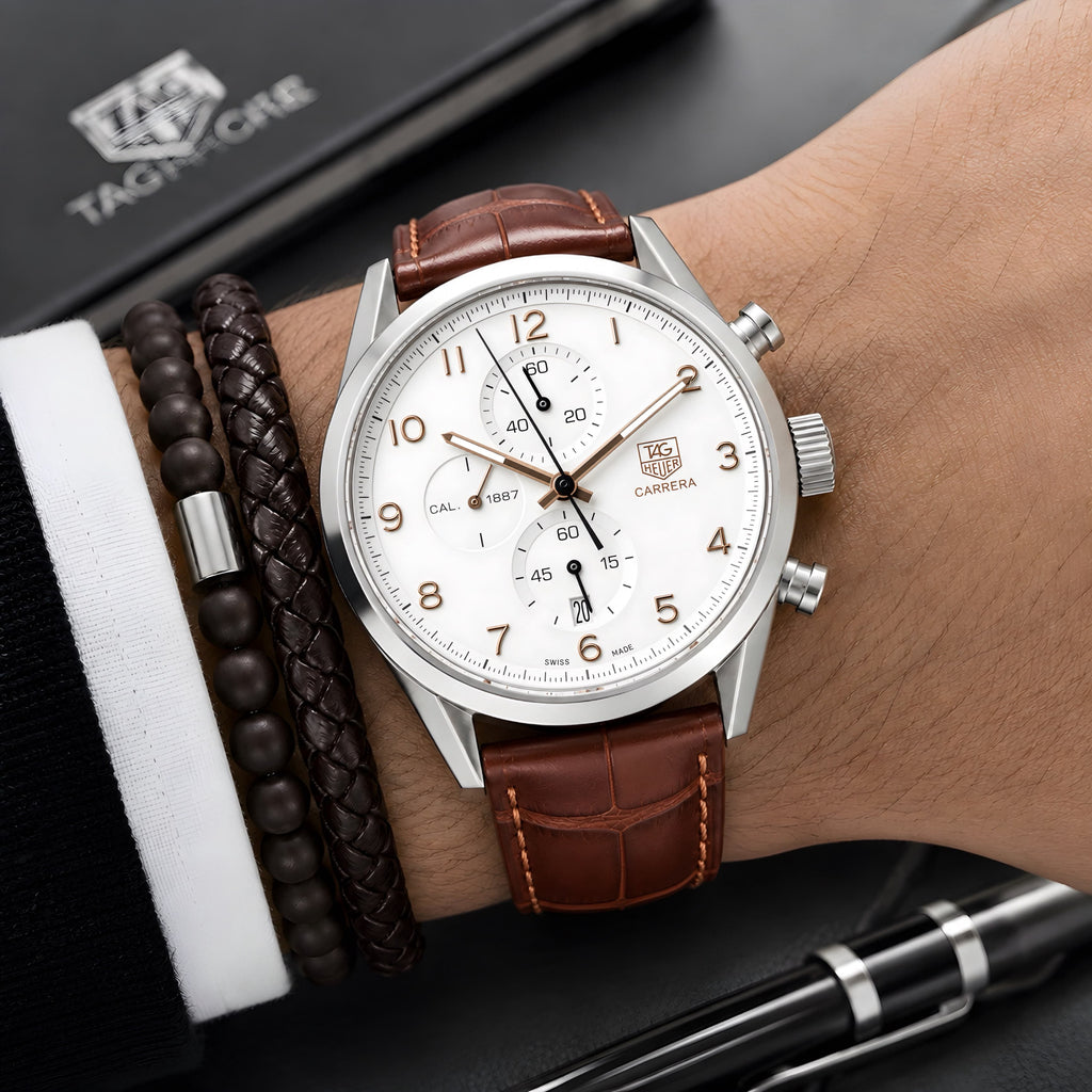 T@g Heuer® Mens Brown Leather All Working (Japanese Quality)