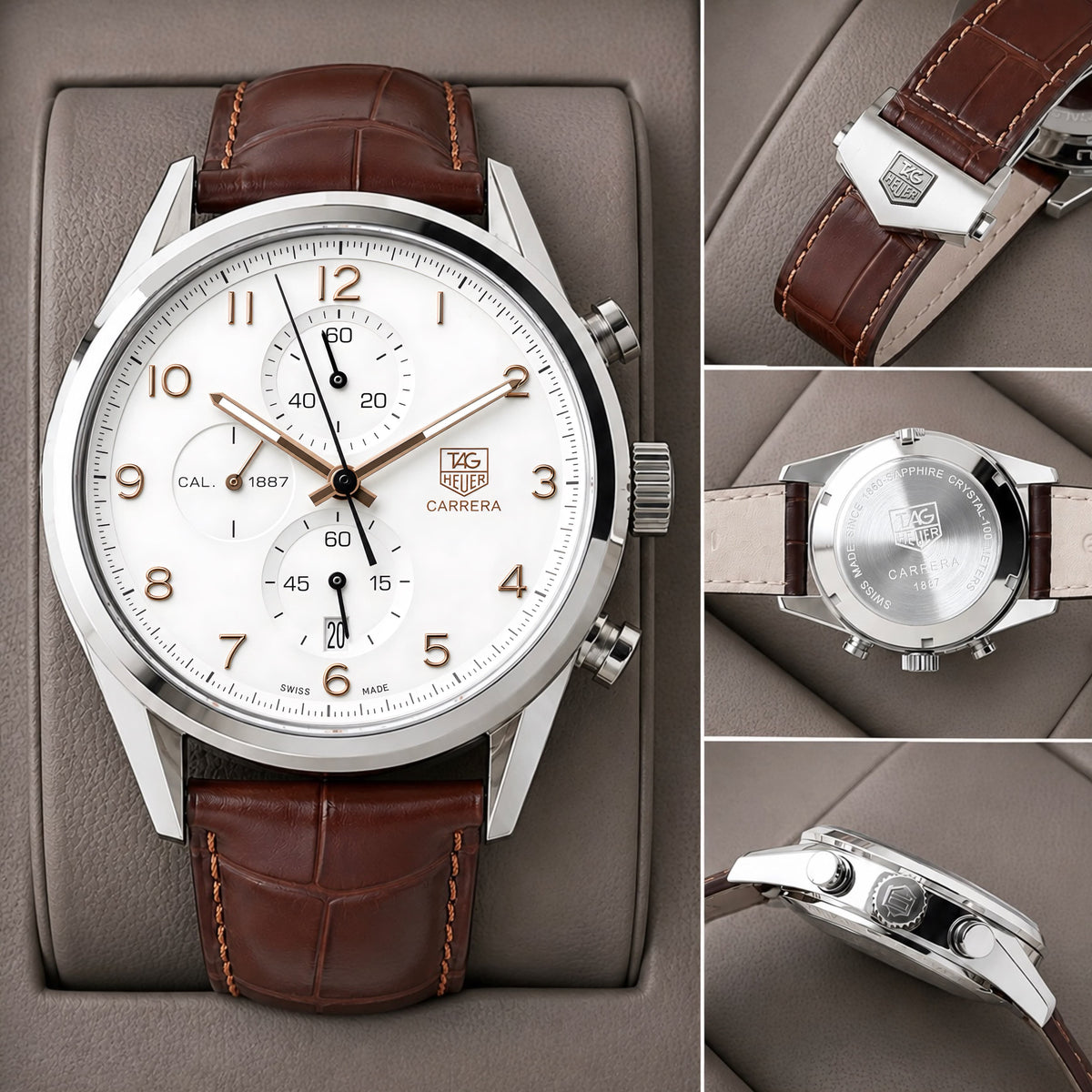 T@g Heuer® Mens Brown Leather All Working (Japanese Quality)