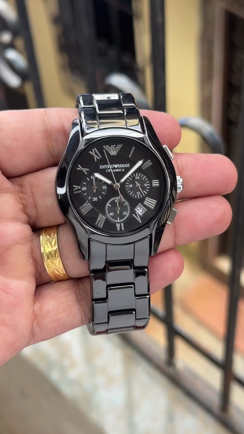 Empo®io Arm@ni Mens Black Ceramic Chain All Working