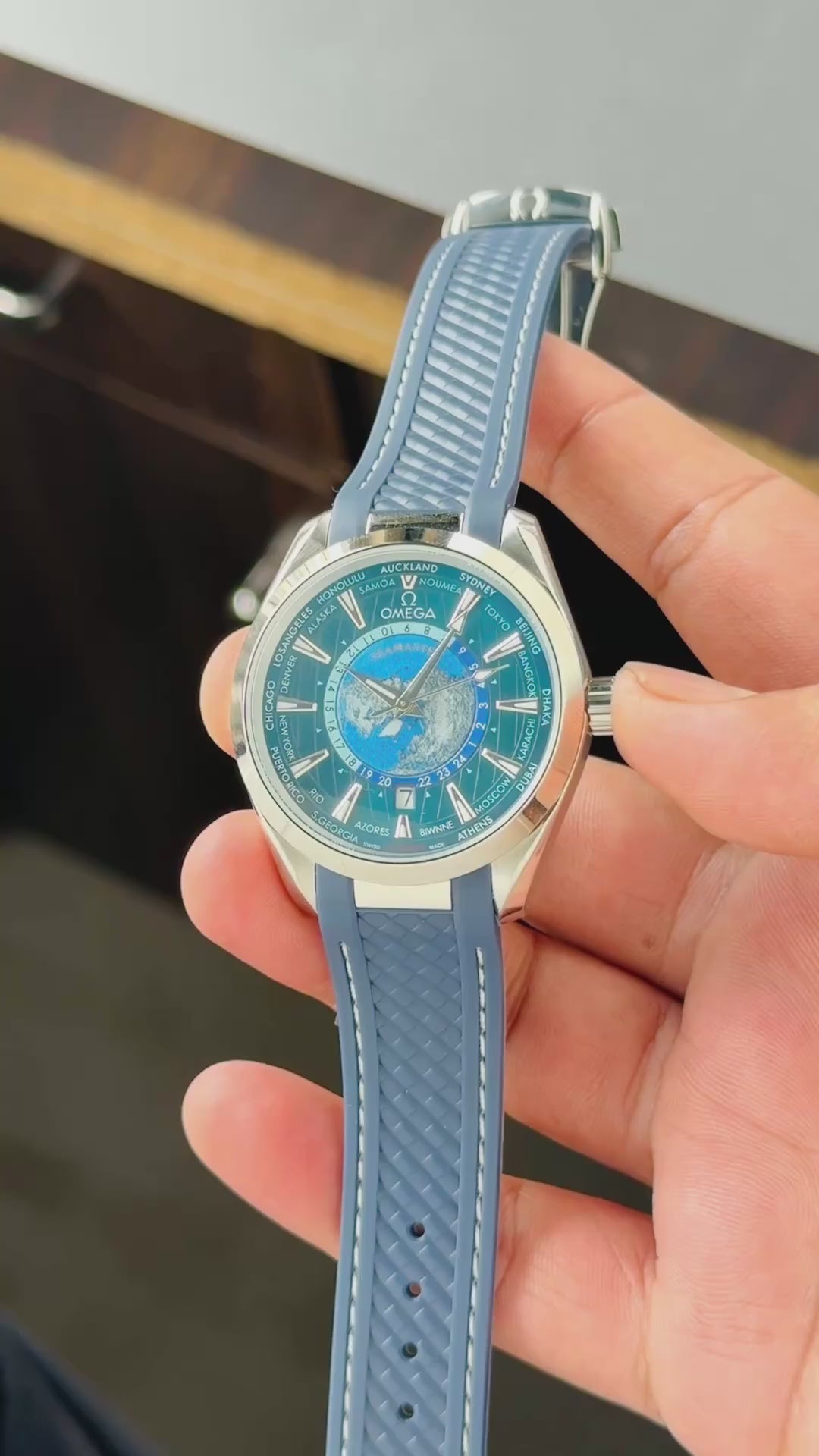Omega Seamasterr Aquateraa WorldMap Blue Automatic Mens All Working