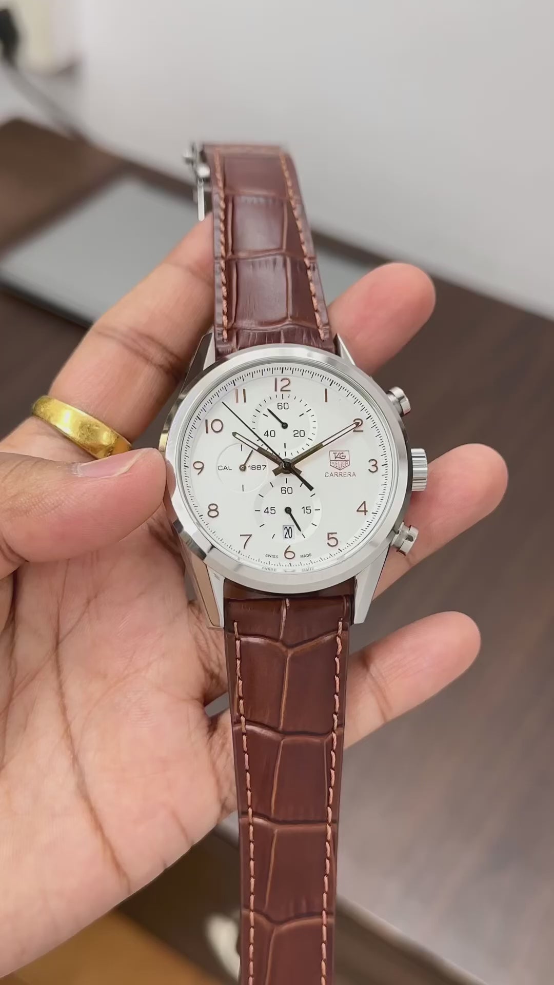 T@g Heuer® Mens Brown Leather All Working (Japanese Quality)