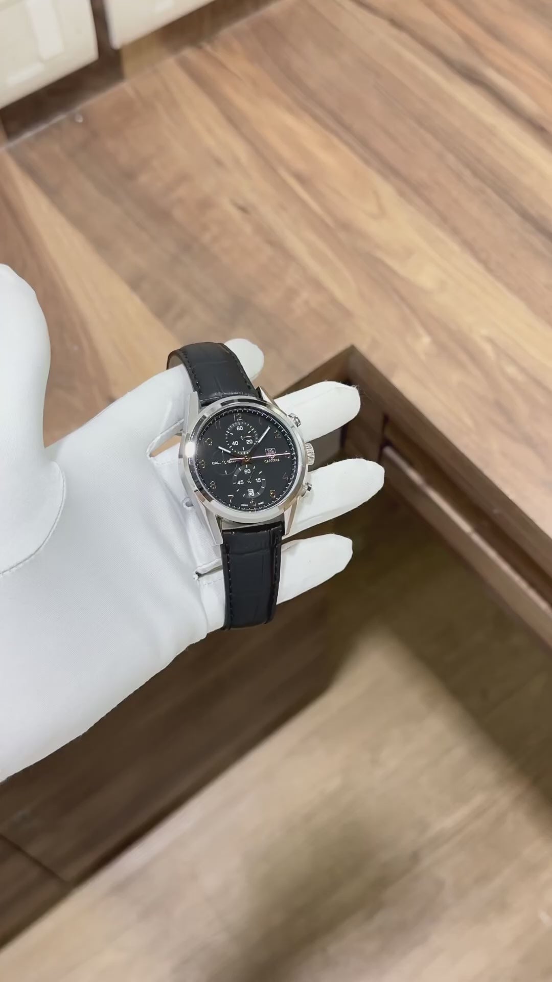 T@g Heue® Mens Black Leather All Working (J@panese Quality)