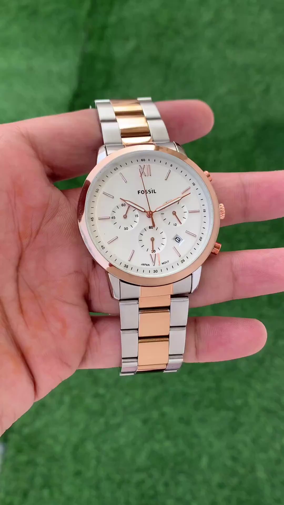 Fo$$il Two-Tone White Dial Mens All Working
