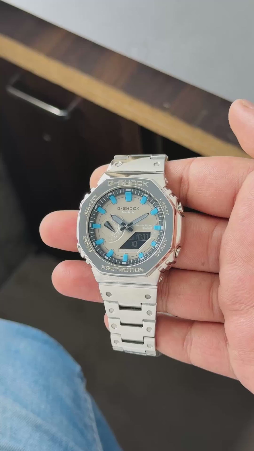 C@sio Gsho©k Mens Silver Stainless Steel Chain All Working