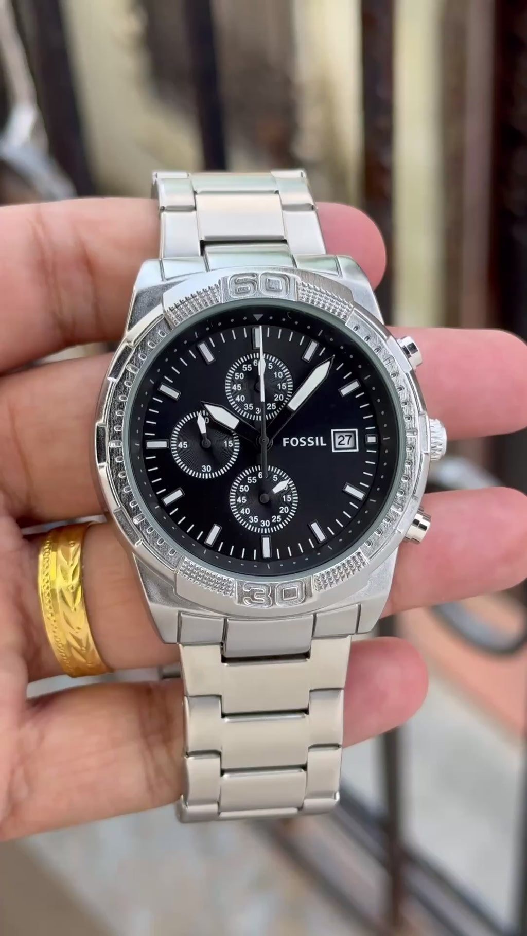 Fo$$il Steel Chain Black Dial Mens All Working