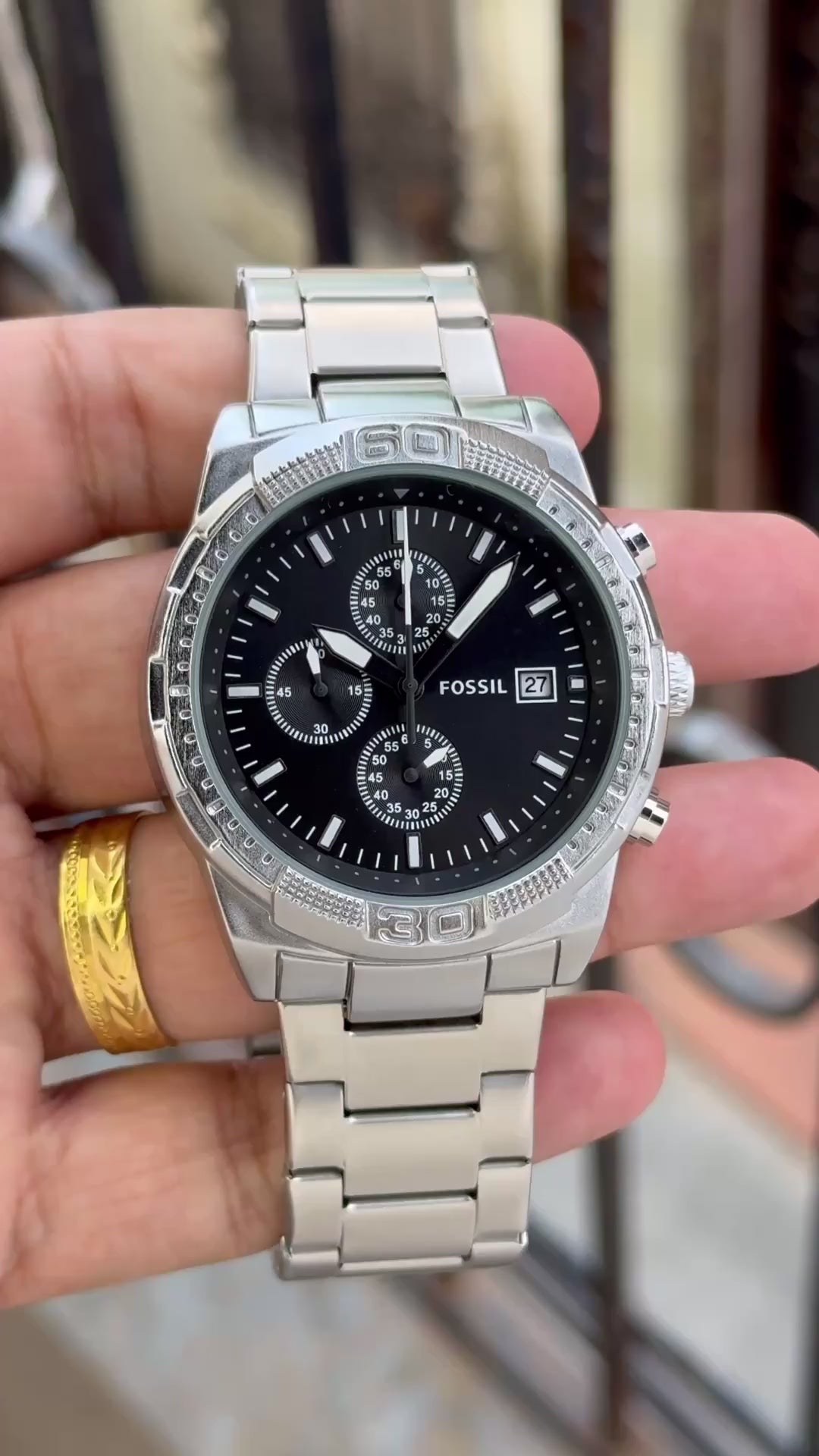 Fo$$il Steel Chain Black Dial Mens All Working