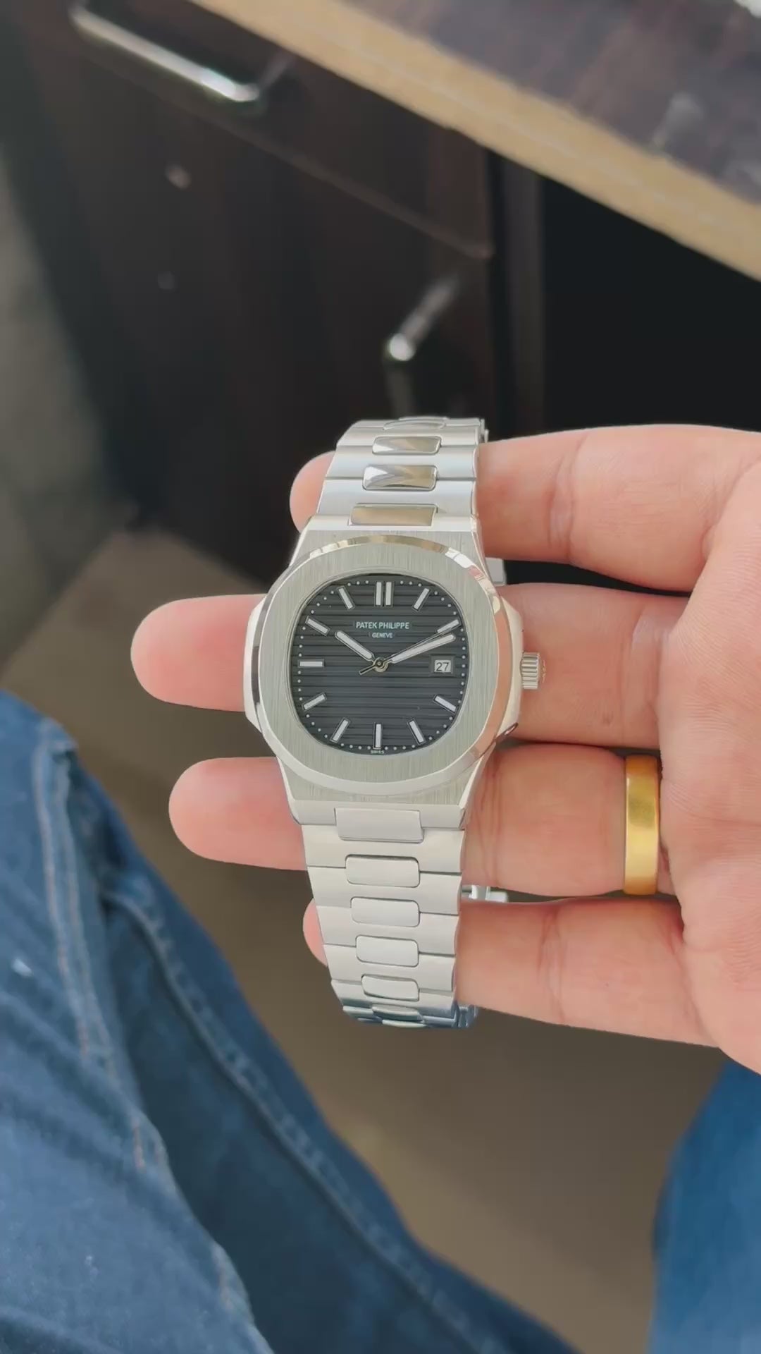 P@tek Phillipp€ Silver Black Mens All Working