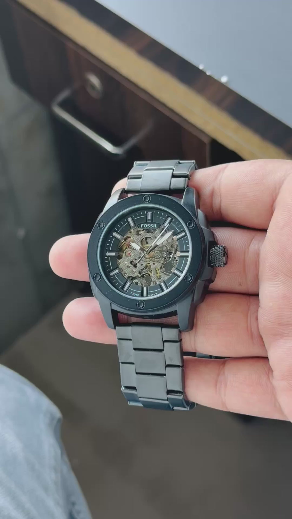 Fossill Skeleton Dial Black Automatic Mens All Working