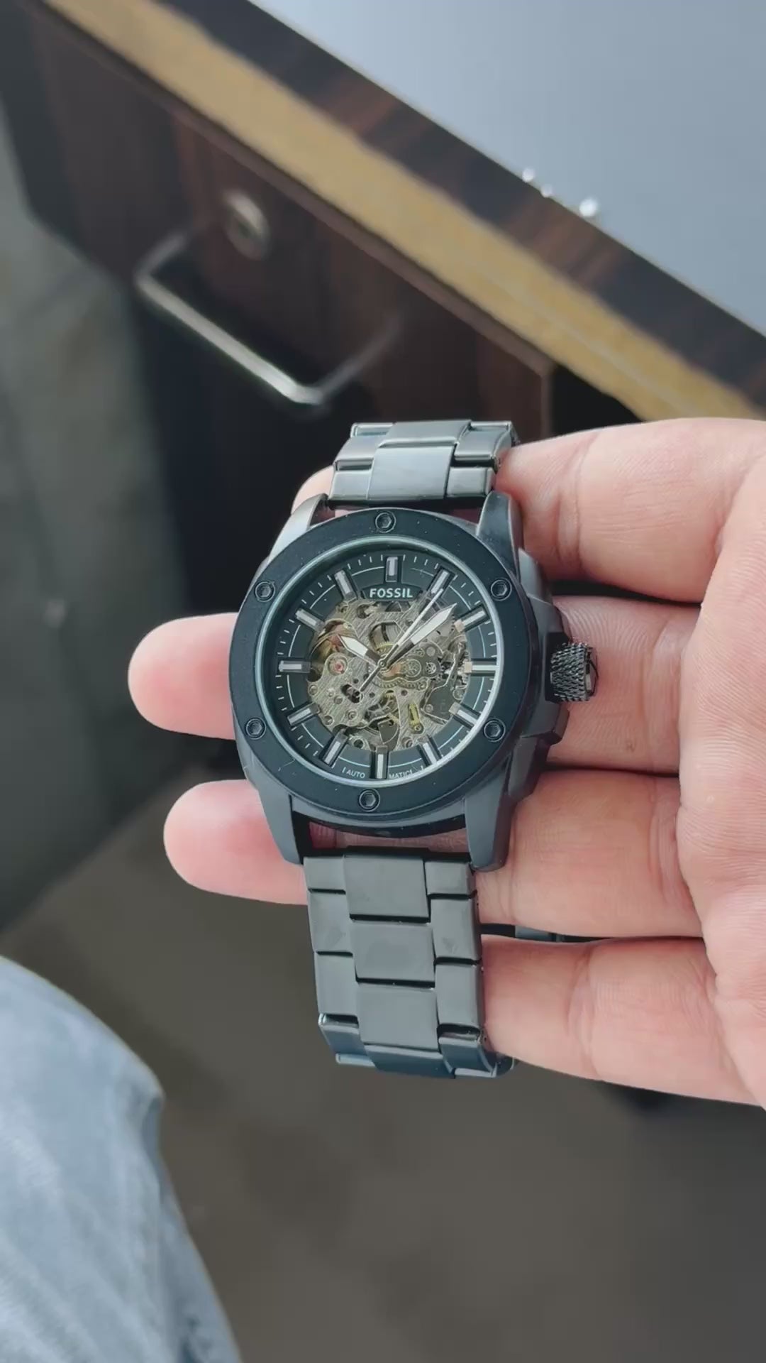 Fossill Skeleton Dial Black Automatic Mens All Working