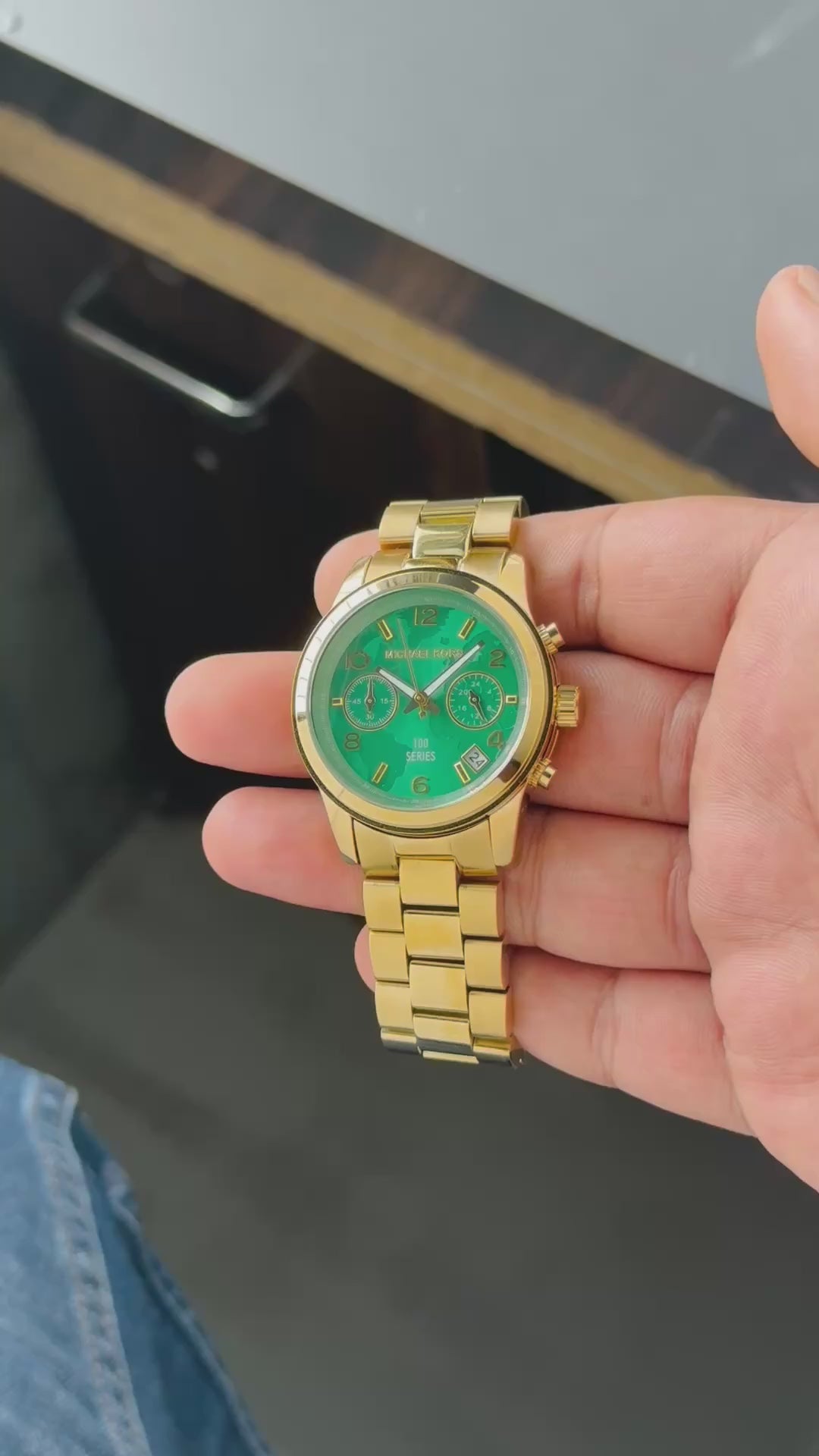 Mich@el Kor$ Gold Chain Green Dial Women's All Working