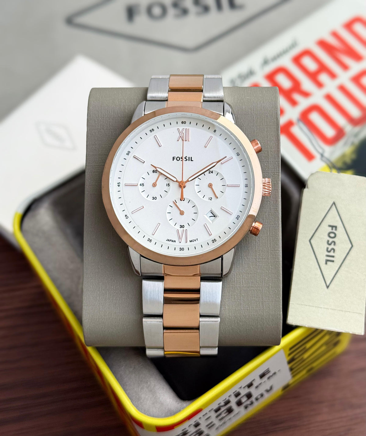 Fo$$il Two-Tone White Dial Mens All Working