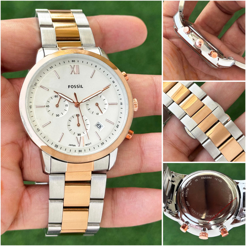 Fo$$il Two-Tone White Dial Mens All Working