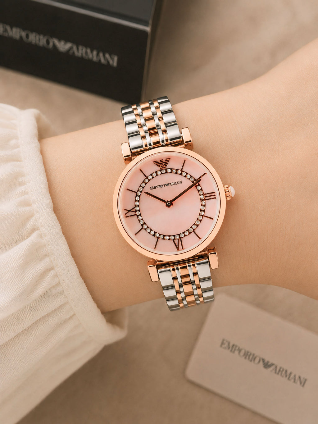 £mporio Arm@ni Women Dual Tone Pink Dial All Working