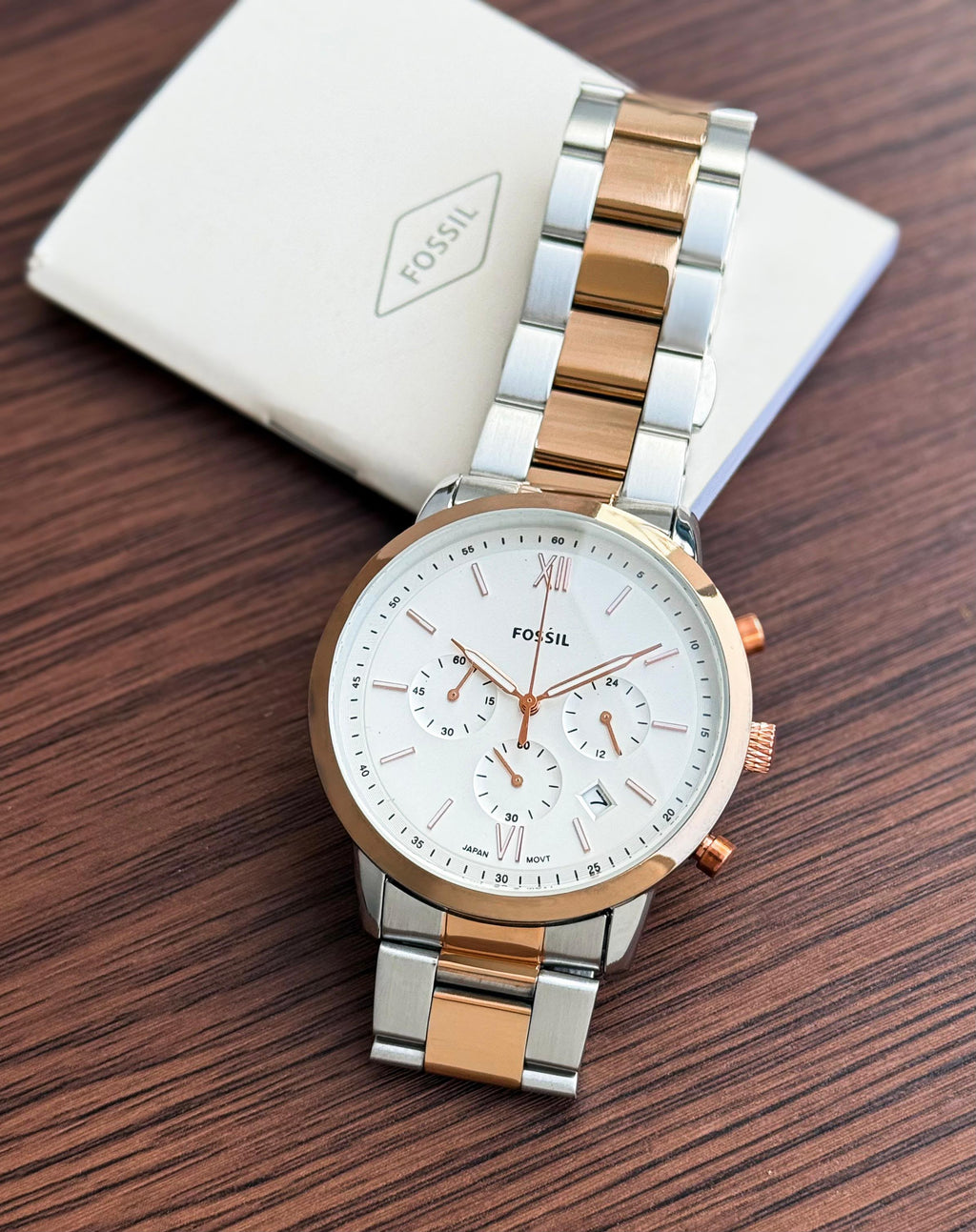 Fo$$il Two-Tone White Dial Mens All Working